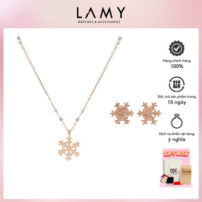 Bộ quà tặng trang sức LAMY dây chuyền & khuyên tai Romantic Snowflake Rose Gold