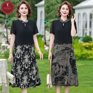Đầm Trung Niên Sang Trọng Cao Cấp VITALY,Váy Nữ Cho Mẹ Đẹp Đi Chơi Dự Tiệc Du Lịch Dáng Dài Suông 40,50,60 Tuổi D2