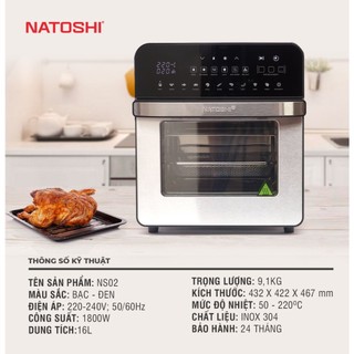 Nồi Chiên Không Dầu NATOSHI NS-02 16 chức năng, dung tích lớn 16l công suất mạnh mẽ 1800w BH18T