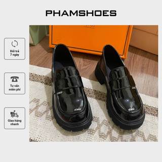 Giày lười nữ miu nhỏ mũi tròn đế độn cao 4cm, loafer nữ da mềm, giày moca nữ miu đế cao tôn dáng P-003