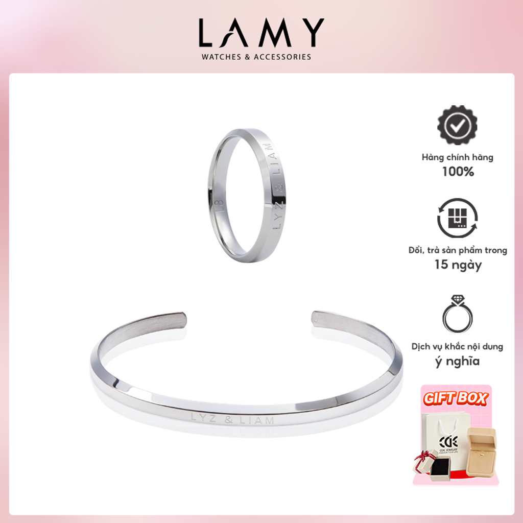Bộ quà tặng trang sức gồm Vòng tay và nhẫn Lyz and Liam Classic Silver LL8126SV & LL2001SV