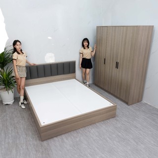  Giường ngủ MDF nhập khẩu có đầu nệm thương hiệu Hoàng Lê Mộc