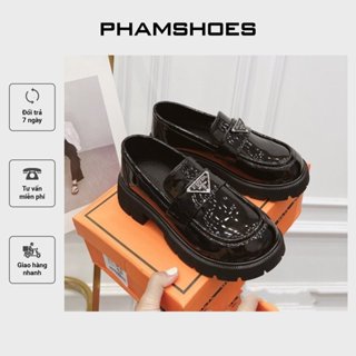 Giày lười nữ da bóng đế độn thời trang, loafer nữ đế cao 4cm, giày búp bê nữ da mềm hot trend P-004