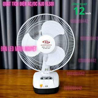 Quạt Tích Điện Honjianda HJD-FL301 Có Cổng Sạc(USB) Và Đèn