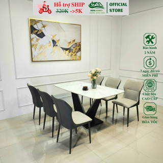 Bộ bàn ăn 6 ghế healhomes ga13 mặt bàn đá ceramic ghế nhập khẩu