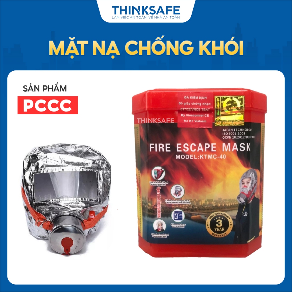 Mặt nạ phòng chống độc KTMC-40 dùng để thoát hiểm khẩn cấp, mặt nạ chống khói phòng hỏa hoạn, tem kiểm định - Thinksafe