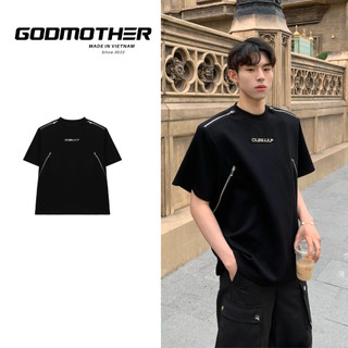 Áo Thun Cộc Tay Phối Khóa Kéo CUIBUJU Chất Cotton Godmother