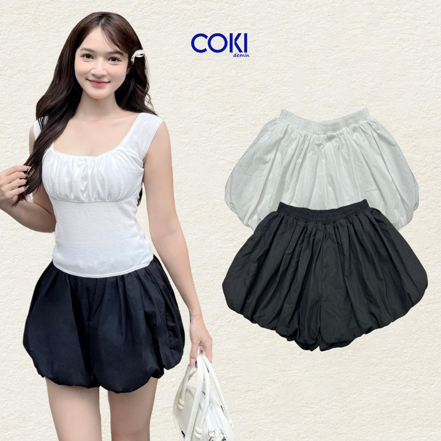 Quần Short Bí Nữ Cạp Cao Lưng Thun Bo Chun Basic