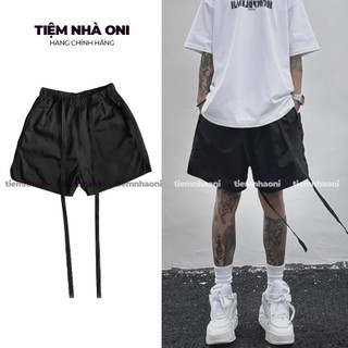 Tiemnhaoni Quần short cạp chun 2 lớp form unisex quần đùi suông rộng trên gối dây đai rời túi chéo chất lượng cao cấp