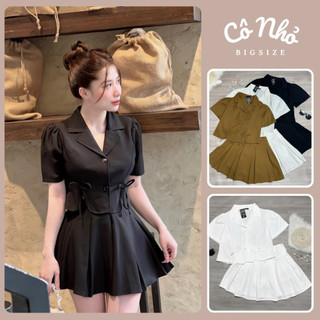 Set bộ vest phối chân váy xếp ly bigsize nữ chất cotton lạnh mềm mịn nút bọc xịn dáng coptop tôn dáng sang chảnh  SET72