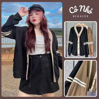 Áo Khoác Cardigan Nữ Hàn Quốc Bigsize Phom Rộng Tay Dài Phối Viền Vải Nỉ Gân KHOAC7