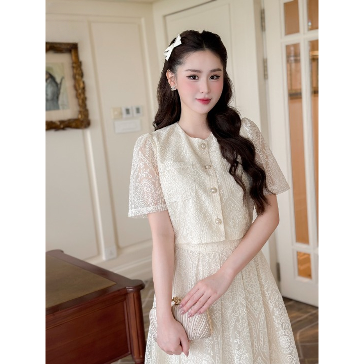 sét 2 chi tiết áo kiểu mix chân váy ren tiểu thư