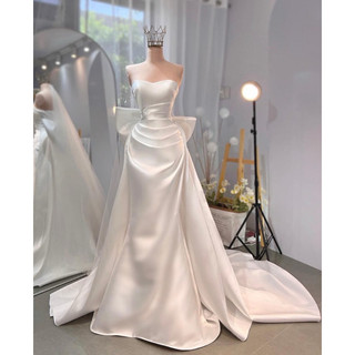 Đầm cưới đi bàn cô dâu lilystore đuôi cá kèm tùng nơ sau lưng full size s/m/l/xl