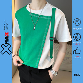 Áo thun nam cotton Xmax, áo phông nam basic tay ngắn cổ tròn Unisex dây treo cách điệu B130