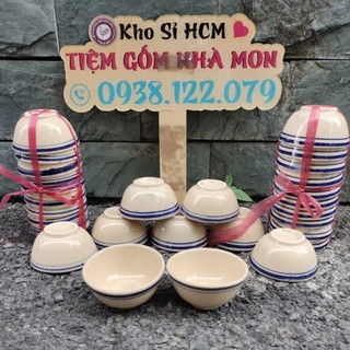 🌿👉10 Chén Sành Nhỏ Chỉ Xanh (chén nướng vịt lộn, làm bánh bèo, bánh bò..)