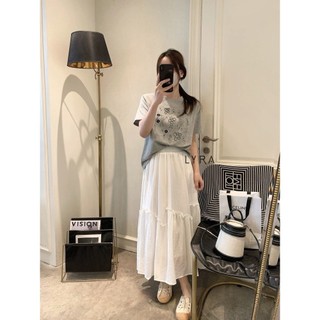 Chân váy midi LYRA xòe dáng dài cạp chun 2 lớp chất vải đũi CSYCD0162