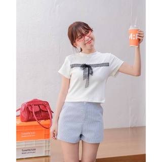 Áo thun croptop phối nơ ren the c.i.u - debby top