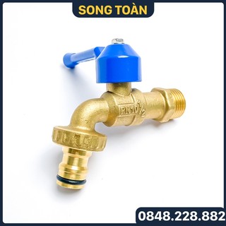 Vòi đồng dismy, vòi hồ tay gạt đầu nối nhanh 16mm đồng thau chân ren 1/2