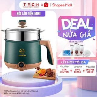 Nồi Lẩu Điện Nấu Mì Mini GODWELL 2 Tầng Kèm Giá Hấp Đa Năng Nướng, Luộc, Chiên Chống Dính