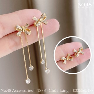 Khuyên tai mạ vàng 14K bông tai nữ nơ dây dài mã 5043