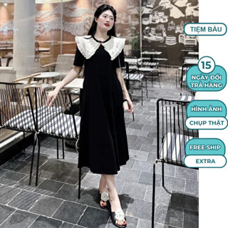 ĐẦM VÁY BẦU CÔNG SỞ DÁNG SUÔNG DÀI CỔ SEN BÈO MẶC TRƯỚC VÀ SAU SINH - VÁY THỜI TRANG NỮ MẪU MỚI NHẤT FREESIZE