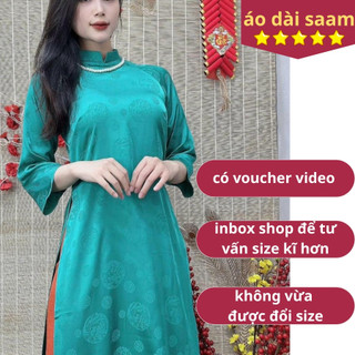 Áo dài Châu Dĩnh 2 màu cốm và xanh lụa tơ cao cấp Nữ Nhung