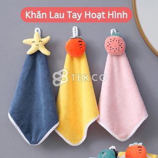 Khăn Lau Tay Hoạt Hình Có Lỗ Treo - Khăn Bông Lau Chén Bát 2 Mặt