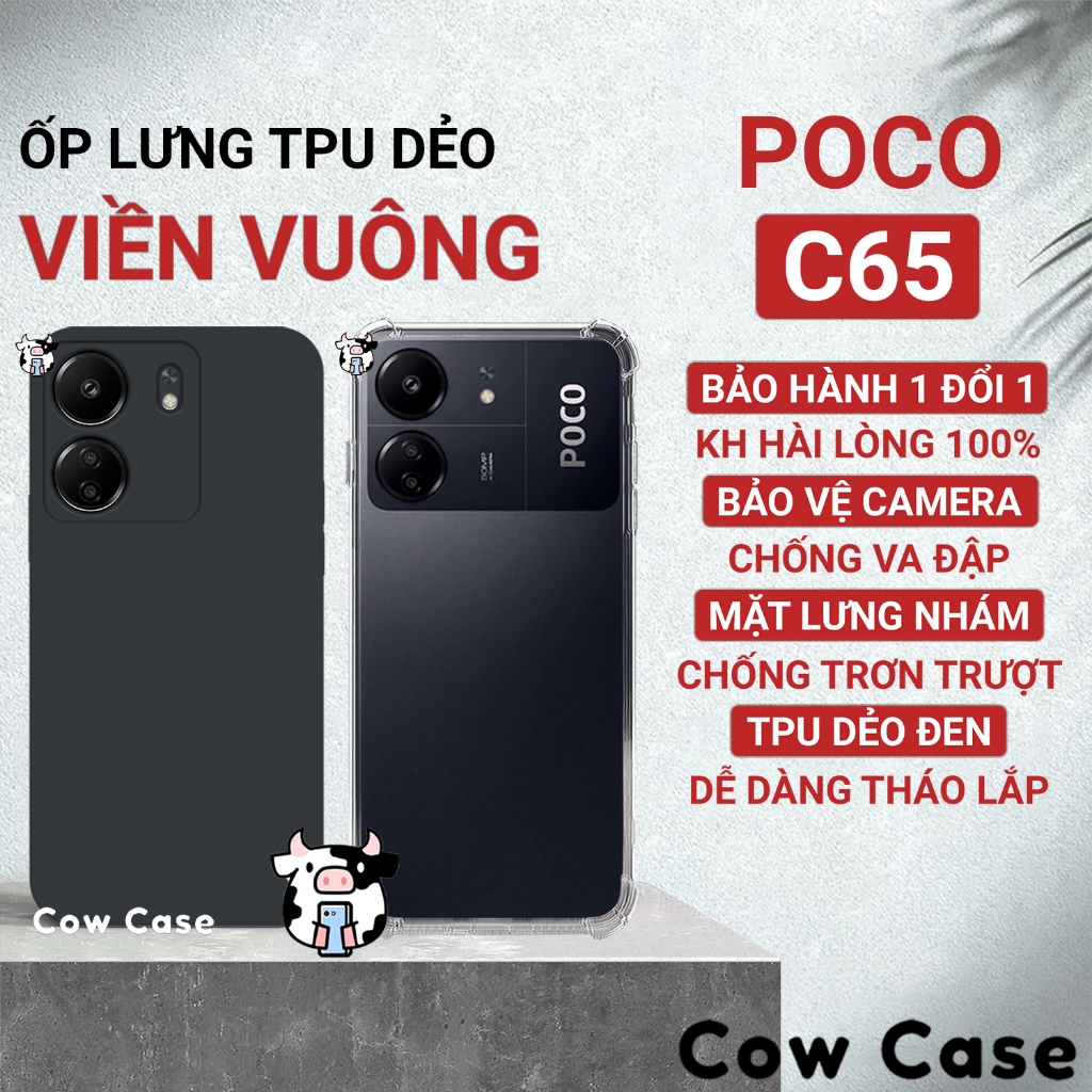 Ốp lưng Poco C65 cạnh vuông Cowcase | Vỏ điện thoại Xiaomi bảo vệ camera toàn diện TRON