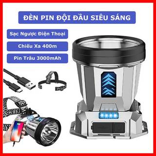 Đèn pin đội đầu siêu sáng 1 bóng chiếu xa 400m , pin trâu 2 màu ánh sáng vàng và sáng trắng, sạc ngược điện thoại T998
