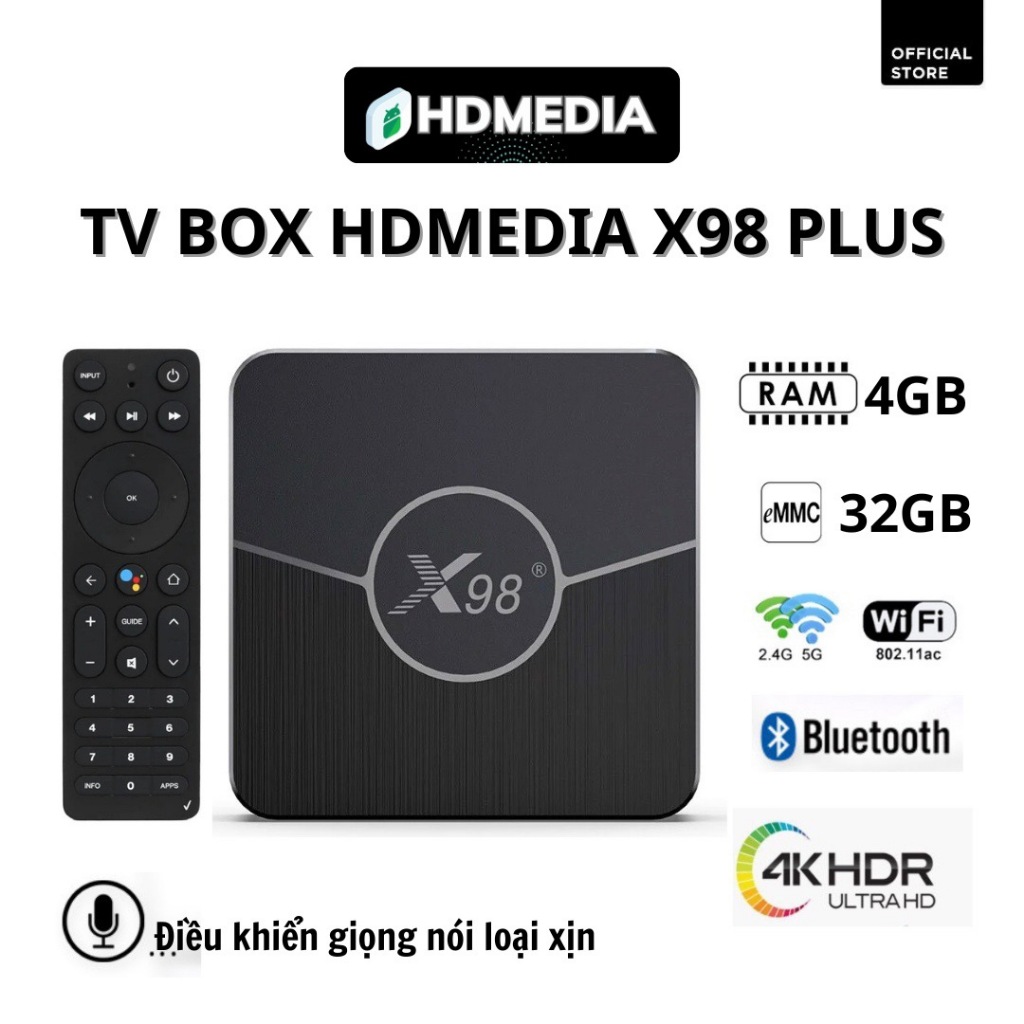 TV BOX HDMEDIA X98 PLUS 2024 RAM 4GB Bộ Nhớ 32GB ANDROID TV 11 CHIP AMLOGIC CỰC MƯỢT