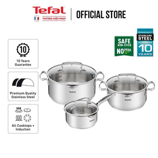 Bộ 3 nồi inox cao cấp Tefal Duetto Plus (Nồi cán dài 16cm - 1.4L, Nồi 20cm - 2.8L, Nồi 24cm - 4.9L)