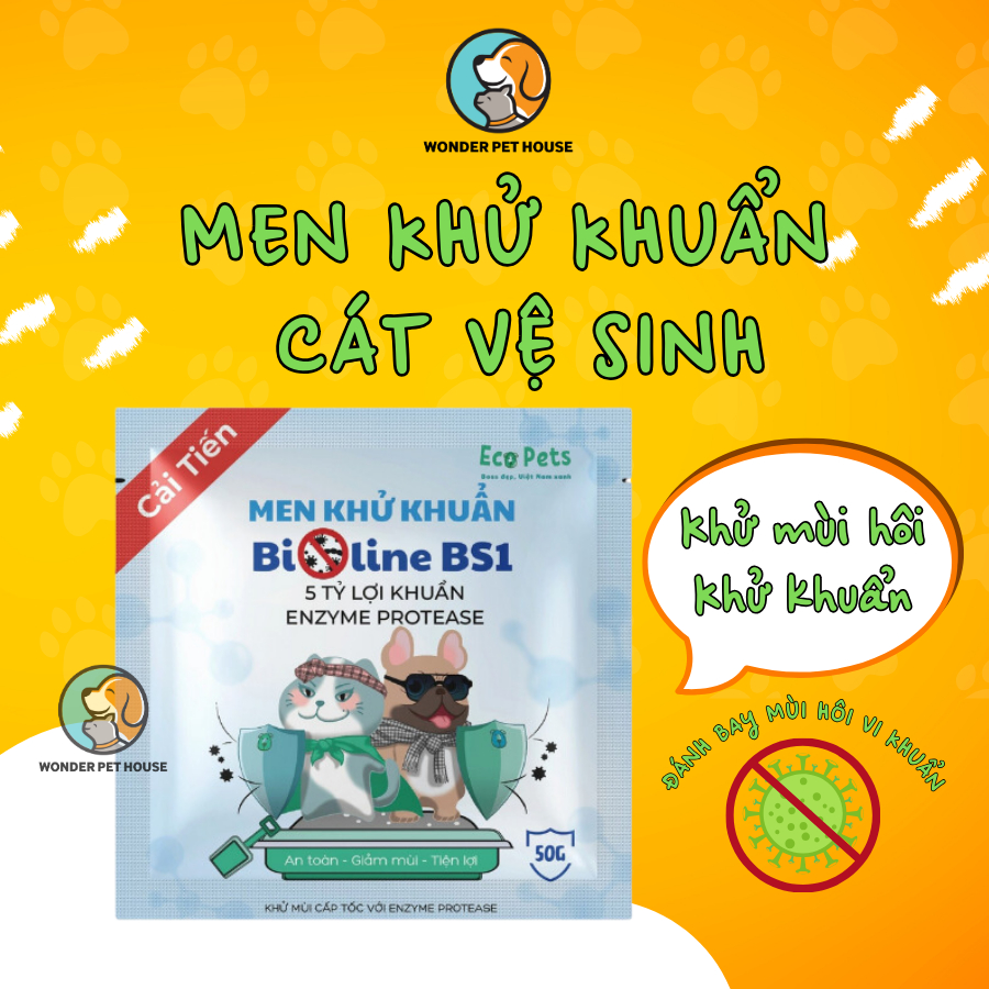 Men khử khuẩn Bioline BS1, giảm mùi hôi chất thải cát vệ sinh cho thú cưng
