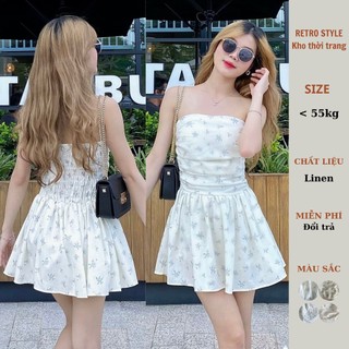 (SẴN MÚT ĐỆM) Đầm cúp ngực bồng xoè hoa nhí chun lưng có quần bảo hộ váy đi biển đi chơi - Retrostyle