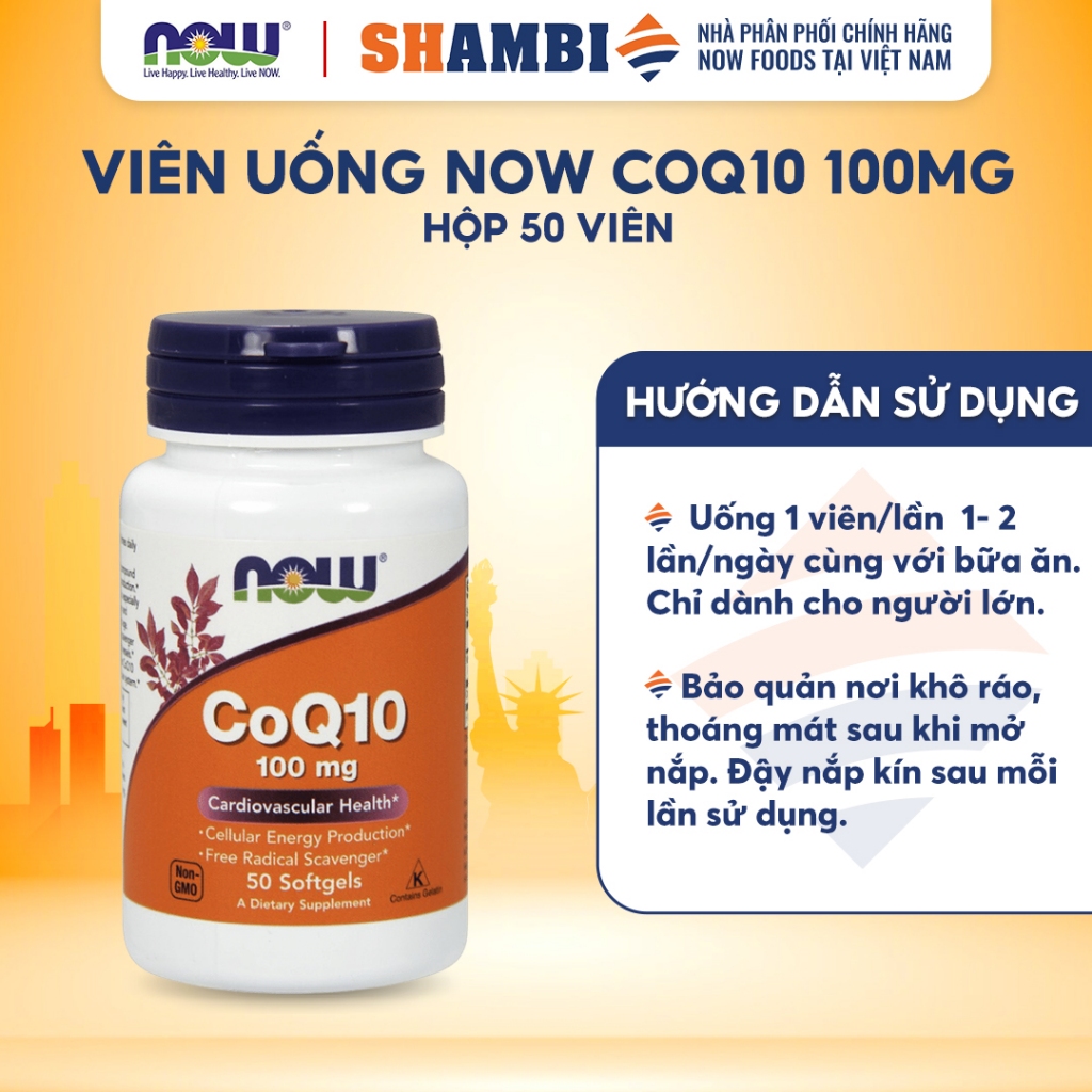 Viên Uống CoQ10 100mg NOW FOODS Hỗ Trợ Tai Biến Tim Mạch, Ổn Định Huyết Áp, Giảm Cholesterol Máu