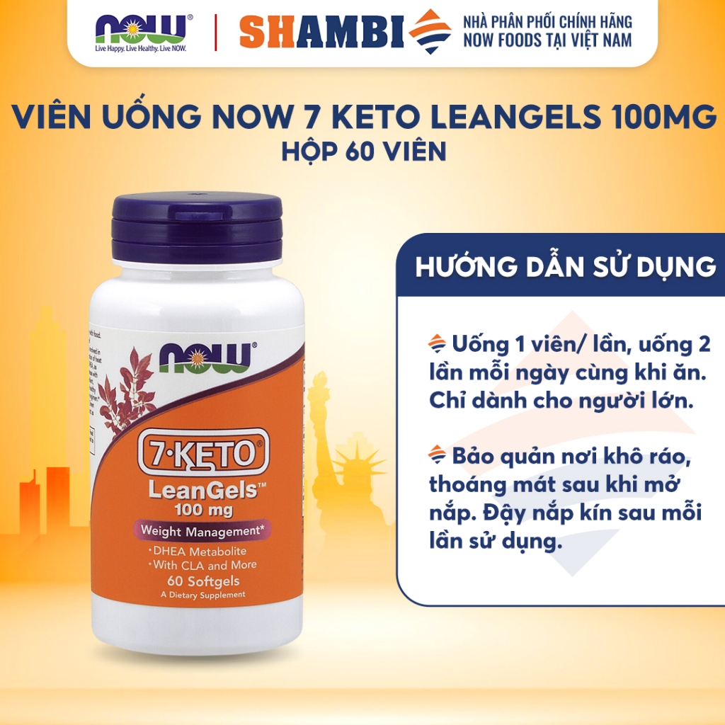 Viên Uống 7 Keto LeanGels NOW FOODS 100mg Giúp Kiểm Soát Cân Nặng, Giảm Béo, Chuyển Hóa Chất Béo Lọ 60 Viên