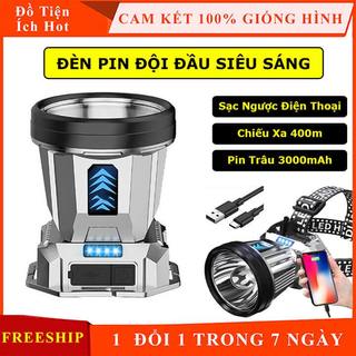 Đèn pin đội đầu siêu sáng chiếu xa 400m, pin trâu, sạc ngược điện thoại, đèn đội đầu ánh sáng Trắng-sáng Vàng T998