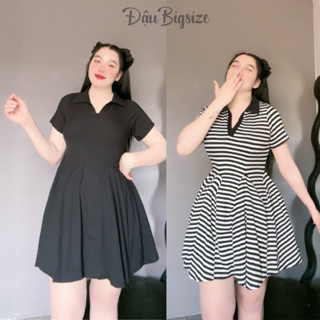Đầm Xòe Tay Ngắn Nữ Bigsize, Váy Đầm Big Size Cổ Trụ Vải Gân Tăm Mát Che Bụng Tôn Dáng Lên Phom Dễ Thương G122