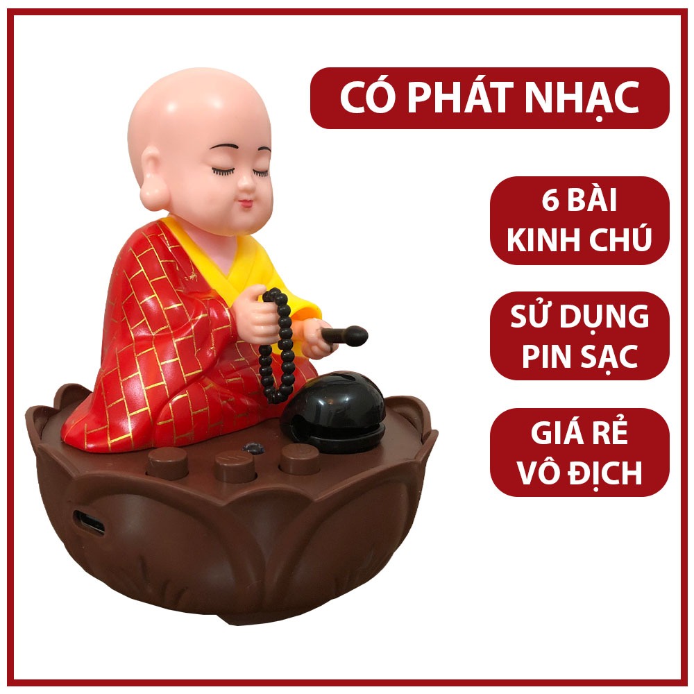  Chú tiểu gõ mõ tụng kinh có nhạc dùng pin sạc trang trí ban thờ phật để bàn làm việc chú tiểu có nhạc 6 bài kinh 