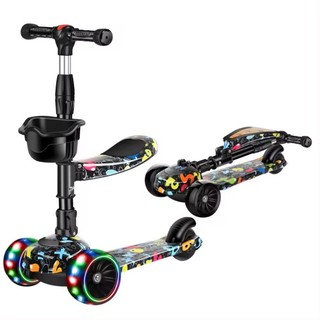 Xe trượt scooter cho bé graffiti có ghế ngồi có đèn có nhạc vui nhộn – chính hãng gobos