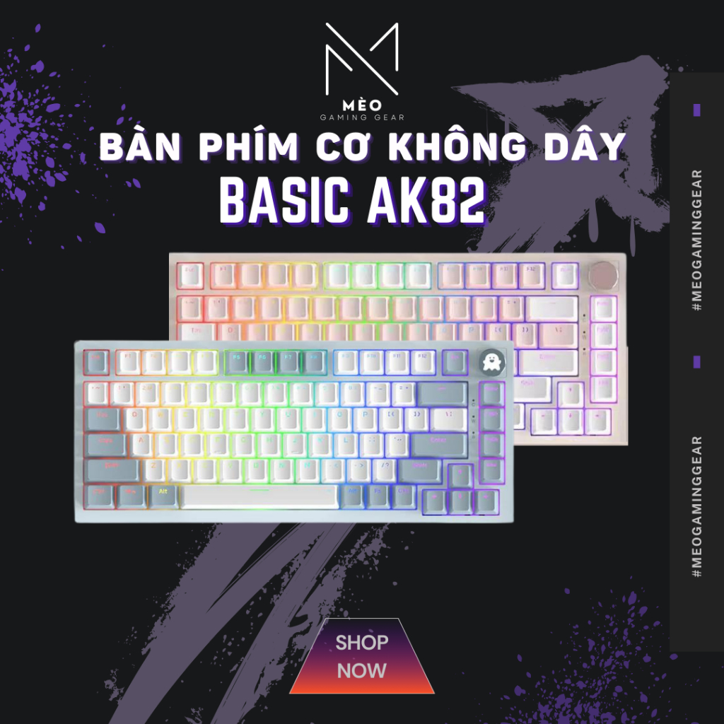 Bàn phím cơ không dây Basic AK82 - núm xoay kim loại - Red Switch