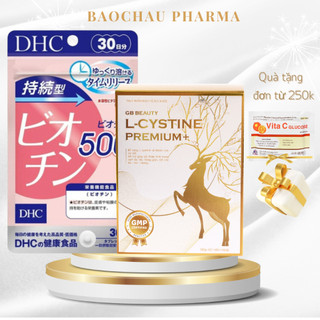 COMBO mọc tóc, đẹp da, cải thiện da tối màu GB BEAUTY L-CYSTINE PREMIUM+ 60 viên và Biotin DHC, liệu trình 1 tháng