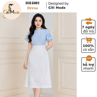 Đầm công sở CITI MODE FASHION thiết kế dáng A phối áo kẻ xanh DH4801