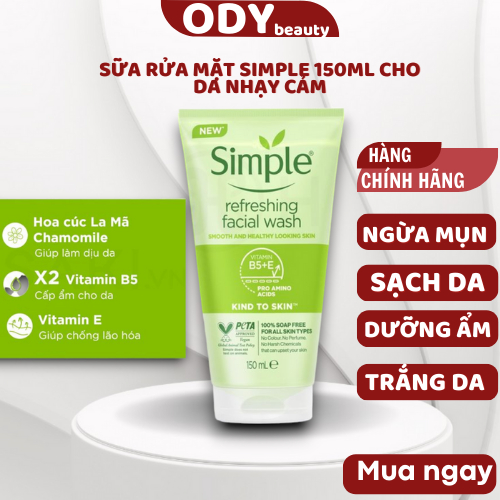 Sữa rửa mặt Simple 150ml cho da nhạy cảm