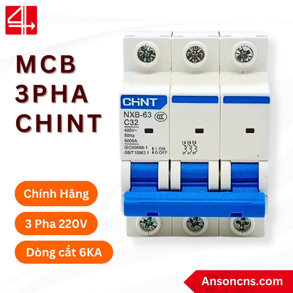[CHINT Chính Hãng] Aptomat MCB 3 Pha Chint NXB-63:10A, 16A, 20A 25A, 32A, 40A, 50A, 63A