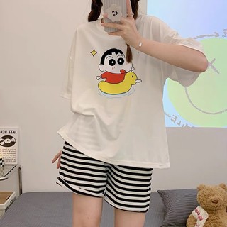 Sét đồ bộ nữ quần thun kẻ sọc ngang áo thun cotton in hình siêu mát meina_Studio, Đồ bộ thun mặc nhà mặc ngủ siêu xinh