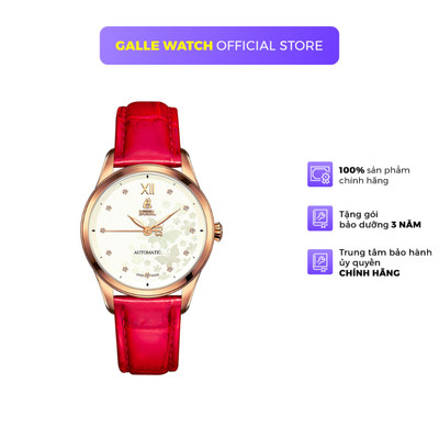 Đồng hồ cơ nữ Ernest Borel LGR6002-422RD đỏ quý phái, mặt kính Sapphire, chống nước 5 ATM, dây thép đeo tay chính hãng