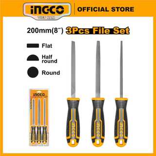 Bộ 3 chiếc giũa thép dẹt, tròn, bán nguyệt ingco hktfs1308 kích thước 8"/200mm