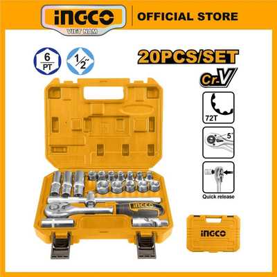 INGCO HKTS12201 Bộ đầu tuýp và cần siết 20 chiếc 1/2"