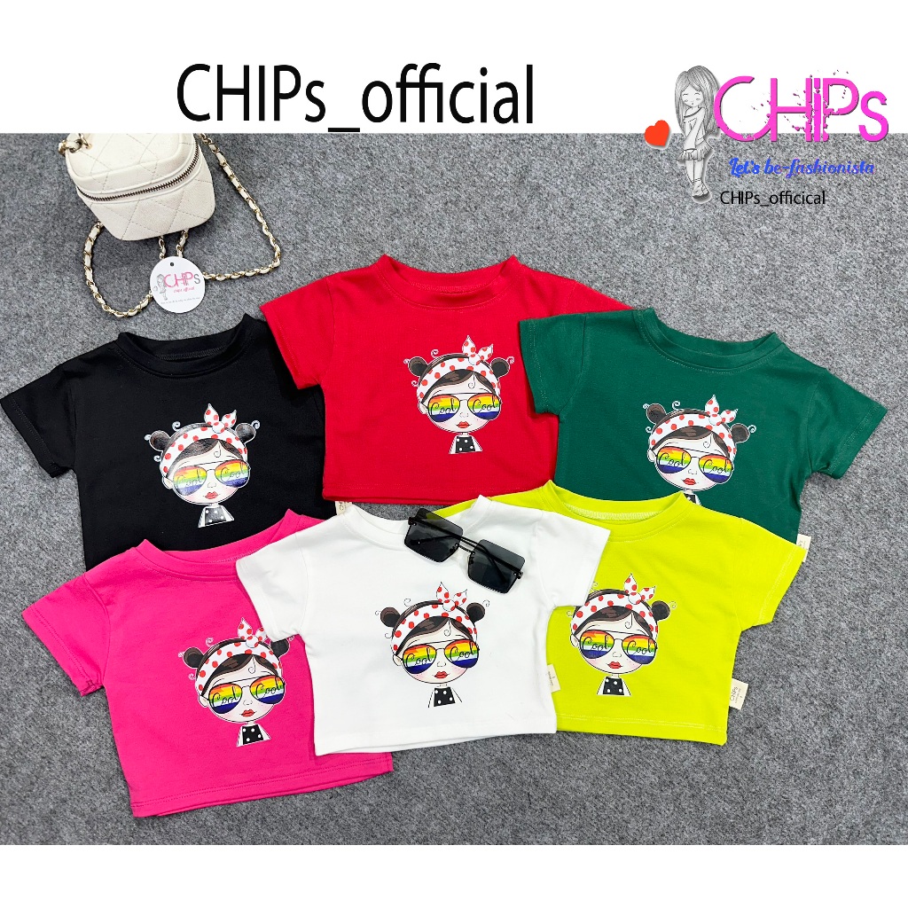 Áo Thun Cộc Tay Croptop In Hình Chipi Cực Xinh Cho Bé Gái