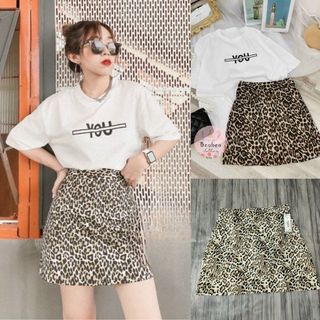 Chân váy chữ A Bigsize Nữ họa tiết beo vàng  chất vải kaki mềm phom đứng có quần bảo hộ- CV BEO